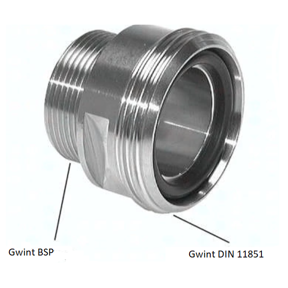 Przejściówka, adaptor gwintowany gwint BSP - DIN 11851 gwint mleczarski