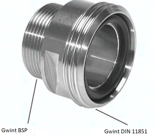 Przejściówka, adaptor gwintowany gwint BSP - DIN 11851 gwint mleczarski